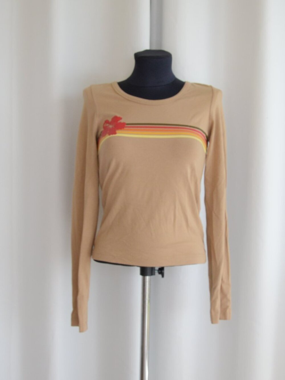 Vintage Y2K Roxy Hibiscus Long Sleeve Scoop Back Top Sz S